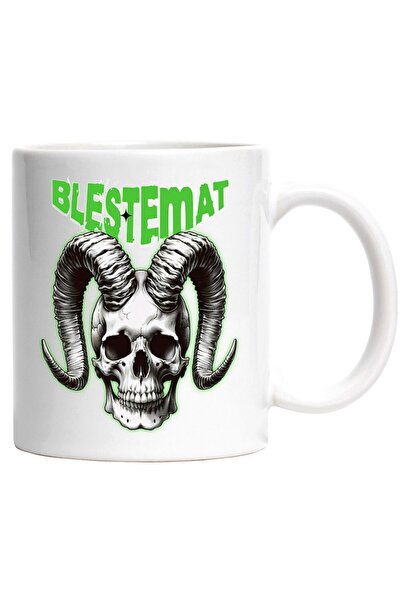 INOVATIX Cana alba personalizata, Craniu Uman Mort Cu Coarne Lungi Blestemat Hallowen, INOVATIX®. 330ml