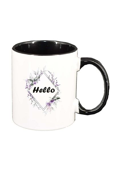 INOVATIX Personalized white mug, Hello, black interior, D1034, INOVATIX®. 330ml