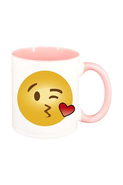 INOVATIX Personalized white mug, Emoji Kiss, pink interior, D27, INOVATIX®. 330ml