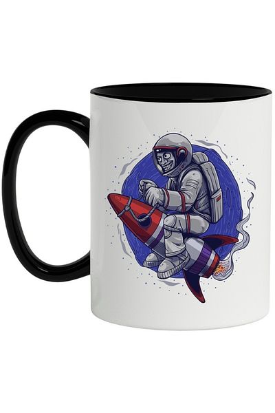 INOVATIX Personalized white mug, Astronaut, Rocket, Space, Riding, with Black Handle, INOVATIX®. 330ml