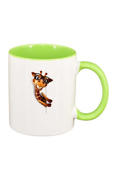INOVATIX Personalized white mug, Giraffe, light green interior, D275, INOVATIX®. 330ml