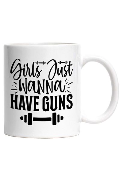 INOVATIX Personalized white mug, a dumbbell and the message Girls just want to have guns, INOVATIX®. 330ml