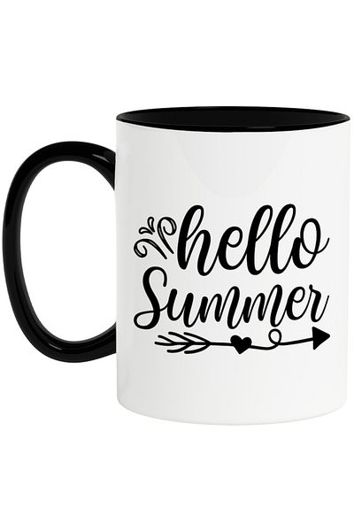INOVATIX Personalized white mug, Hello, summer - good summer heart with Black Handle, INOVATIX®. 330ml