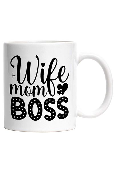 INOVATIX Personalized white mug, hearts and lettering Wife, mom, boss - wife mother boss lover, INOVATIX®. 330ml