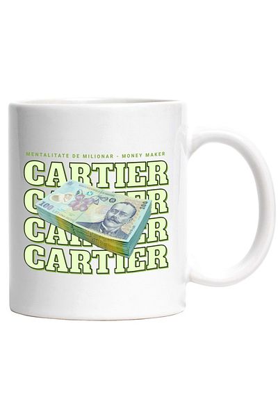 INOVATIX Personalized white mug, _Cartier_ - 100 Romanian Lei, INOVATIX®. 330ml