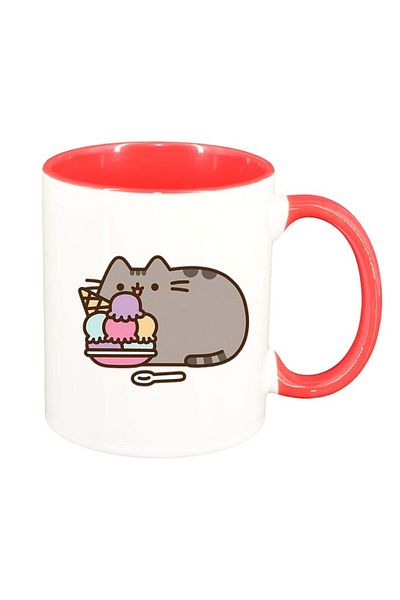 INOVATIX Personalized white mug, Emoji Cat, dark red interior, D1013, INOVATIX®. 330ml