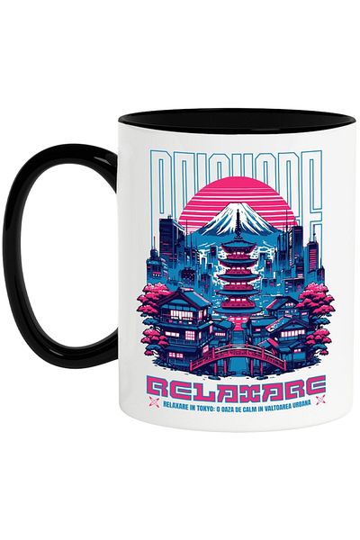 INOVATIX Personalized white mug, Relaxing in Mt Fuji Tokyo Pop Art Japan, with Black Handle, INOVATIX®. 330ml