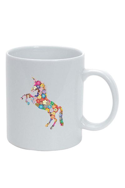 INOVATIX Cana alba personalizata, FLowery Unicorn, alb, D1004, INOVATIX®. 330ml
