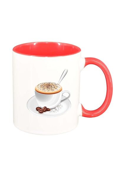 INOVATIX Εξατομικευμένη λευκή κούπα, καφές, κόκκινο εσωτερικό, D411, INOVATIX...