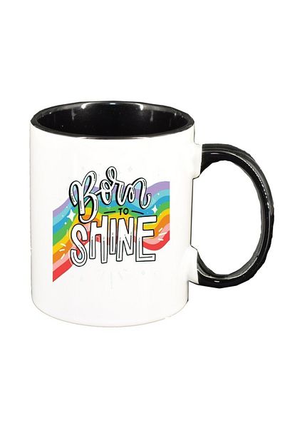 INOVATIX Personalized white mug, Born to Shine message, black interior, D1427, INOVATIX®. 330ml