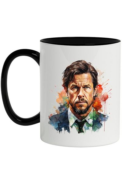 INOVATIX Personalized white mug, Mark Wahlberg, Actor, Celebrity, Movie, with Black Handle, INOVATIX®. 330ml