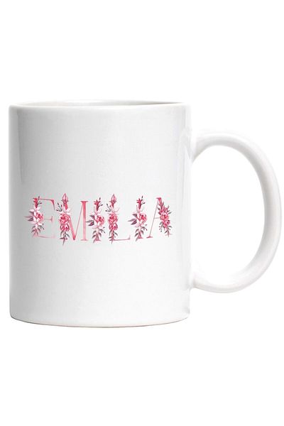 INOVATIX Personalized white mug, Name Emilia, Floral, Colorful, Creative, Beautiful, Unique, INOVATIX®. 330ml