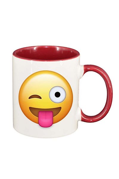 INOVATIX Personalized white mug, Emoji Winking, red interior, D34, INOVATIX®. 330ml
