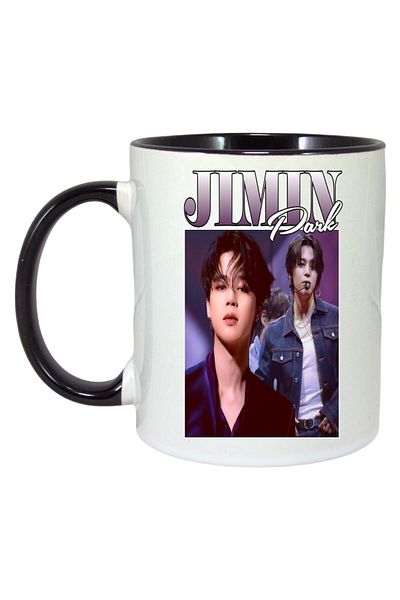 INOVATIX Personalized White Mug, Jimin Band, Black Handle and Interior, ®. 330ml