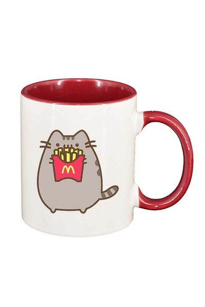 INOVATIX Personalized white mug, Emoji Cat, red interior, D1016, INOVATIX®. 330ml
