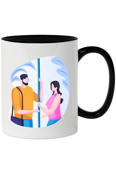 INOVATIX Personalized white mug, Couple, Bar, Bag, Leaves, with Black Handle, INOVATIX®. 330ml