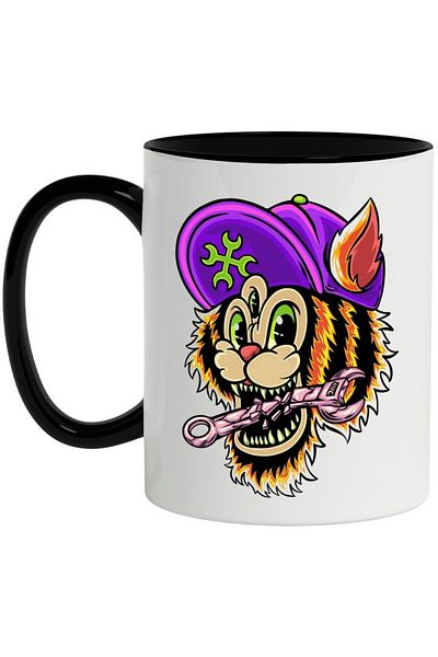 INOVATIX Personalized white mug, Tiger, Key, Hat, Monster, with Black Handle, INOVATIX®. 330ml