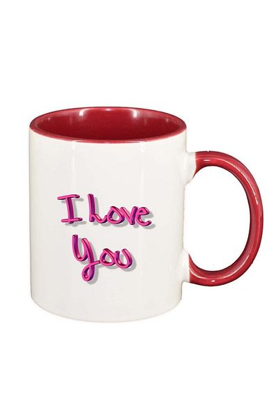 INOVATIX Cana alba personalizata, I Love You, interior rosu, D276, INOVATIX®. 330ml