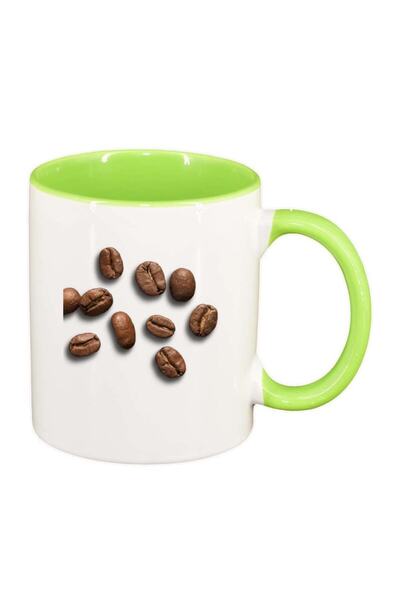 INOVATIX Εξατομικευμένη λευκή κούπα, κόκκοι καφέ, ανοιχτό πράσινο εσωτερικό, ...