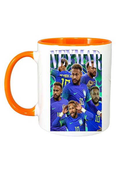 INOVATIX Εξατομικευμένη Λευκή Κούπα, Neymar 10 Μπλε, Πορτοκαλί Λαβή και Εσωτε...