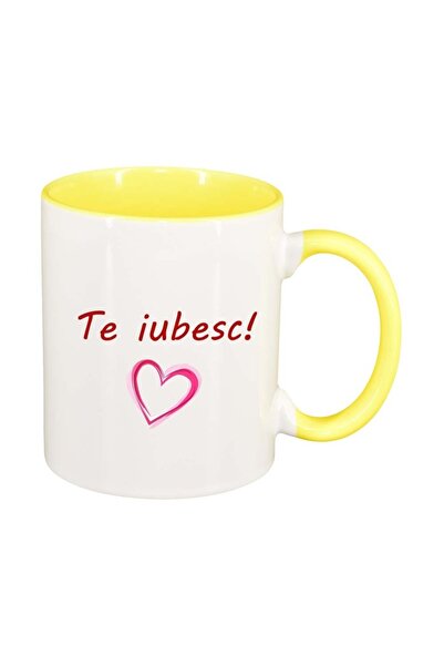 INOVATIX Cana alba personalizata, Te iubesc..., interior galben, D1022, INOVA...