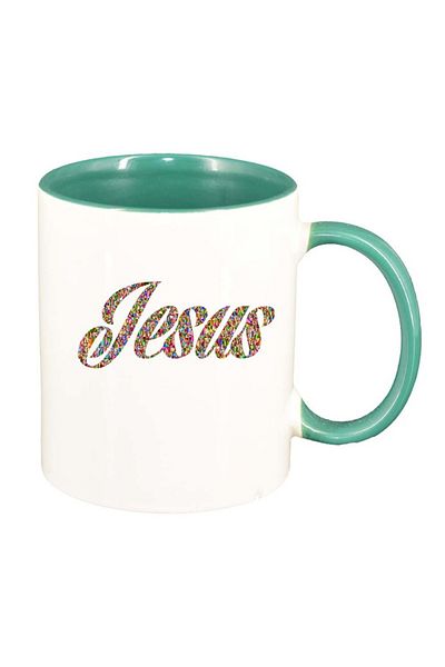 INOVATIX Personalized white mug, Christ, green interior, D1098, INOVATIX®. 330ml