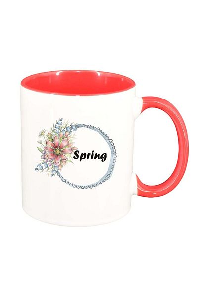 INOVATIX Personalized white mug, Flowers, Spring, dark red interior, D1036, INOVATIX®. 330ml