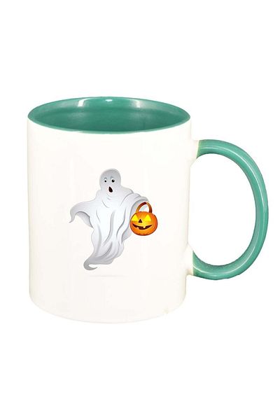 INOVATIX Personalized white mug, Ghost, green interior, D370, INOVATIX®. 330ml