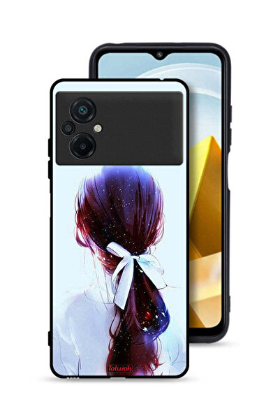 Tolwak غطاء حماية لهاتف Xiaomi Poco M5 4G بتصميم ربطة شعر مع رباط شعر وفن فتاة
