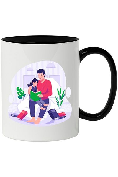 INOVATIX Personalized white mug, Dad, Child, Book, Stories, with Black Handle, INOVATIX®. 330ml