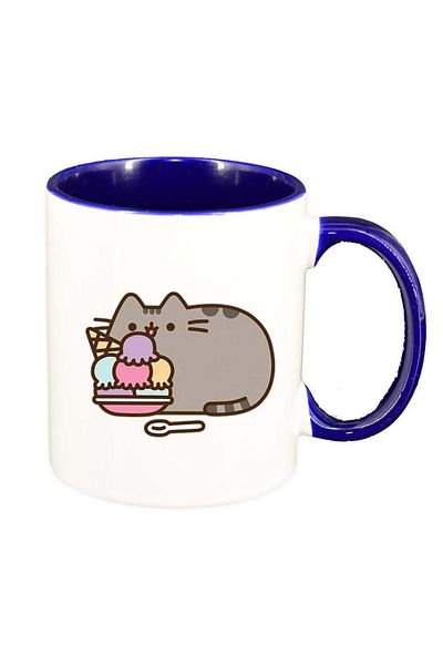 INOVATIX Cana alba personalizata, Emoji Cat, interior albastru inchis, D1013, INOVATIX®. 330ml