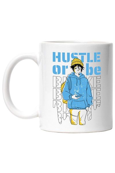 INOVATIX Personalized white mug, Message in English Hustle or Be Broke, Sweatshirt, Fes, INOVATIX®. 330ml