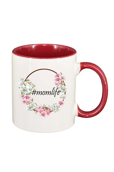 INOVATIX Personalized white mug, Flowers, #momlife, red interior, D1041, INOVATIX®. 330ml
