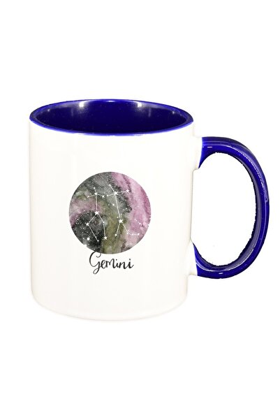 INOVATIX Cana alba personalizata, Zodiac, Gemini, interior albastru inchis, D...