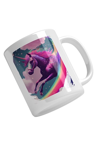 INOVATIX Cana alba personalizata, Unicorn In Ceruri, Curcubeu, Nori Roz, Scli...