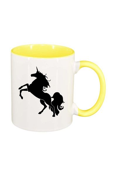 INOVATIX Personalized white mug, Horse Silhouette, yellow interior, D962, INOVATIX®. 330ml