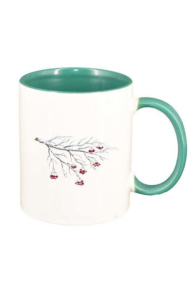 INOVATIX Personalized white mug, Winter, green interior, D212, INOVATIX®. 330ml
