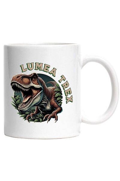INOVATIX Personalized white mug, Angry T-rex Dinosaur with Red Fangs, INOVATIX®. 330ml