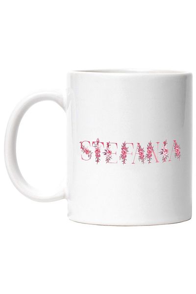 INOVATIX Personalized white mug, Name Stefania, Floral, Colorful, Creative, Beautiful, Unique, INOVATIX®. 330ml