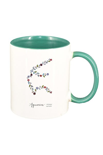 INOVATIX Cana alba personalizata, Zodiac, Aquarius, interior verde, D1381, IN...