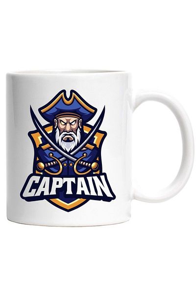 INOVATIX Personalized white mug, Captain, Maritime, Emblem, Swords, Pirate, Beard, INOVATIX®. 330ml