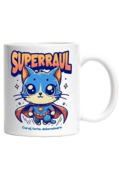 INOVATIX Personalized white mug, Super Hero, Flying Cat, INOVATIX®. 330 ml