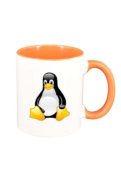 INOVATIX Personalized white mug, Penguin, orange interior, D298, INOVATIX®. 330ml