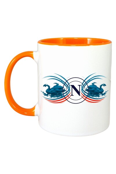 INOVATIX Персонализирана бяла чаша, Ssc Napoli Италия, оранжева дръжка и вътр...