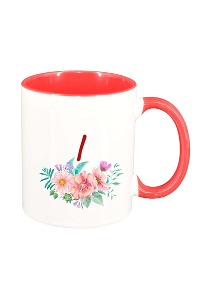 INOVATIX Cana alba personalizata, Flori cu alfabet, interior rosu-inchis, D94...