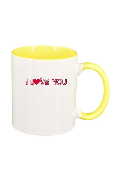 INOVATIX Персонализирана бяла чаша, Love, жълта вътрешност, D340, INOVATIX®. ...