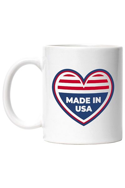 INOVATIX Personalized white mug, Message in English Made In USA, Heart, America, Flag, INOVATIX®. 330ml