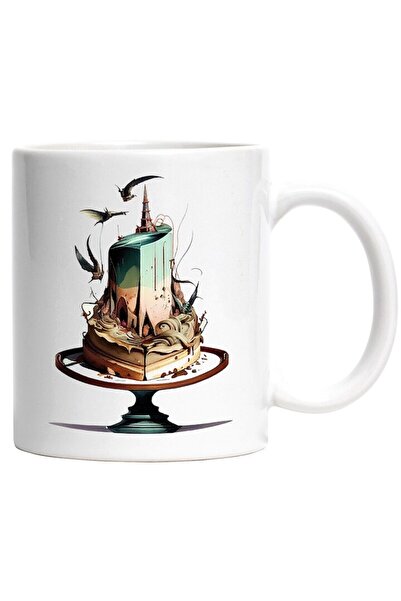 INOVATIX Cana alba personalizata, Tort Abstract, Inspirat Mare Turn, Dragoni Zburand, INOVATIX®. 330ml