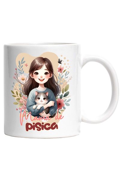 INOVATIX Cana alba personalizata, Mama de pisica, iubitorii de animeel motani, INOVATIX®. 330ml