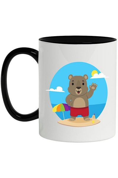 INOVATIX Personalized white mug, Bear, Beach, Sea, Sun, with Black Handle, INOVATIX®. 330ml